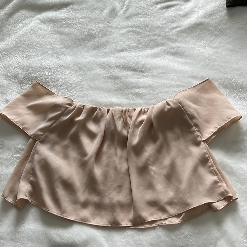 Beige off the shoulder crop top